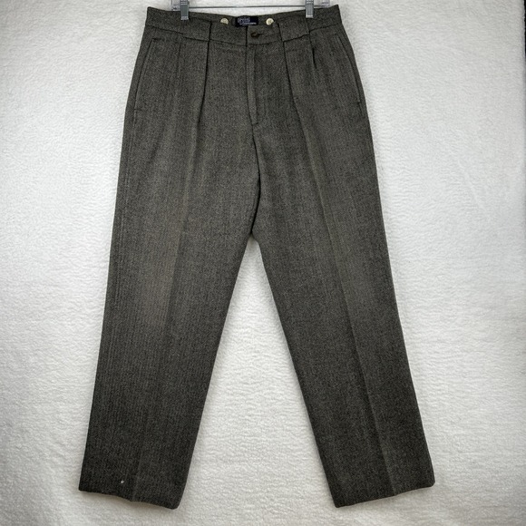 Vtg Polo Ralph Lauren USA Made 34x32 Herringbone Tweed Wool Dress Pants Trousers - Picture 1 of 16